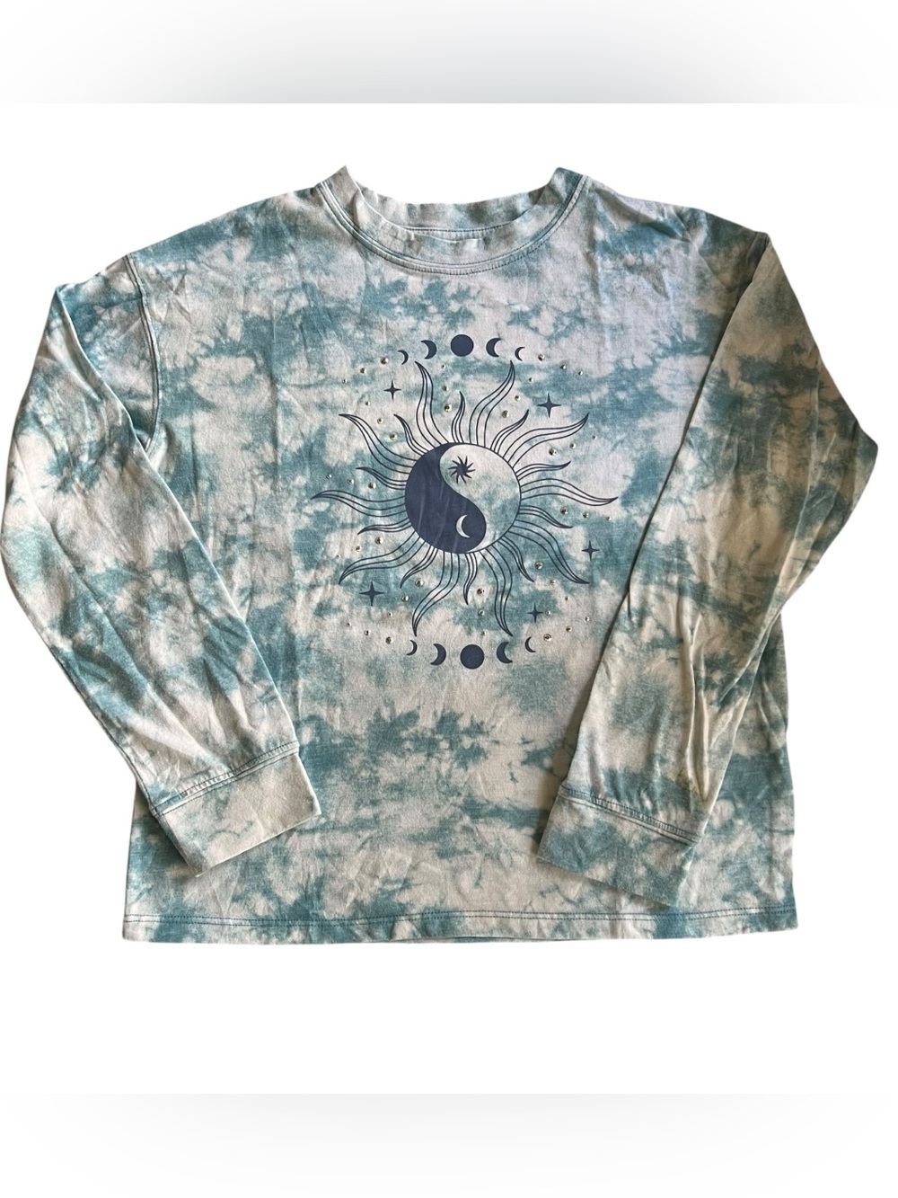 SO Tie Dye Yin Yang Celestial Graphic Long Sleeve Tee Youth Large 10/12 EUC